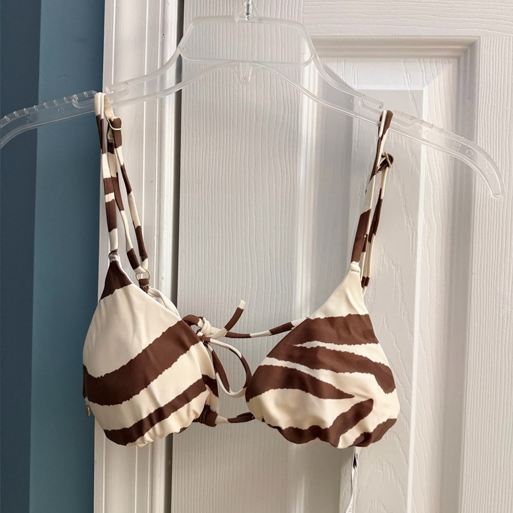 NEW Brown and White Striped Bikini Top - Picture 2 of 4